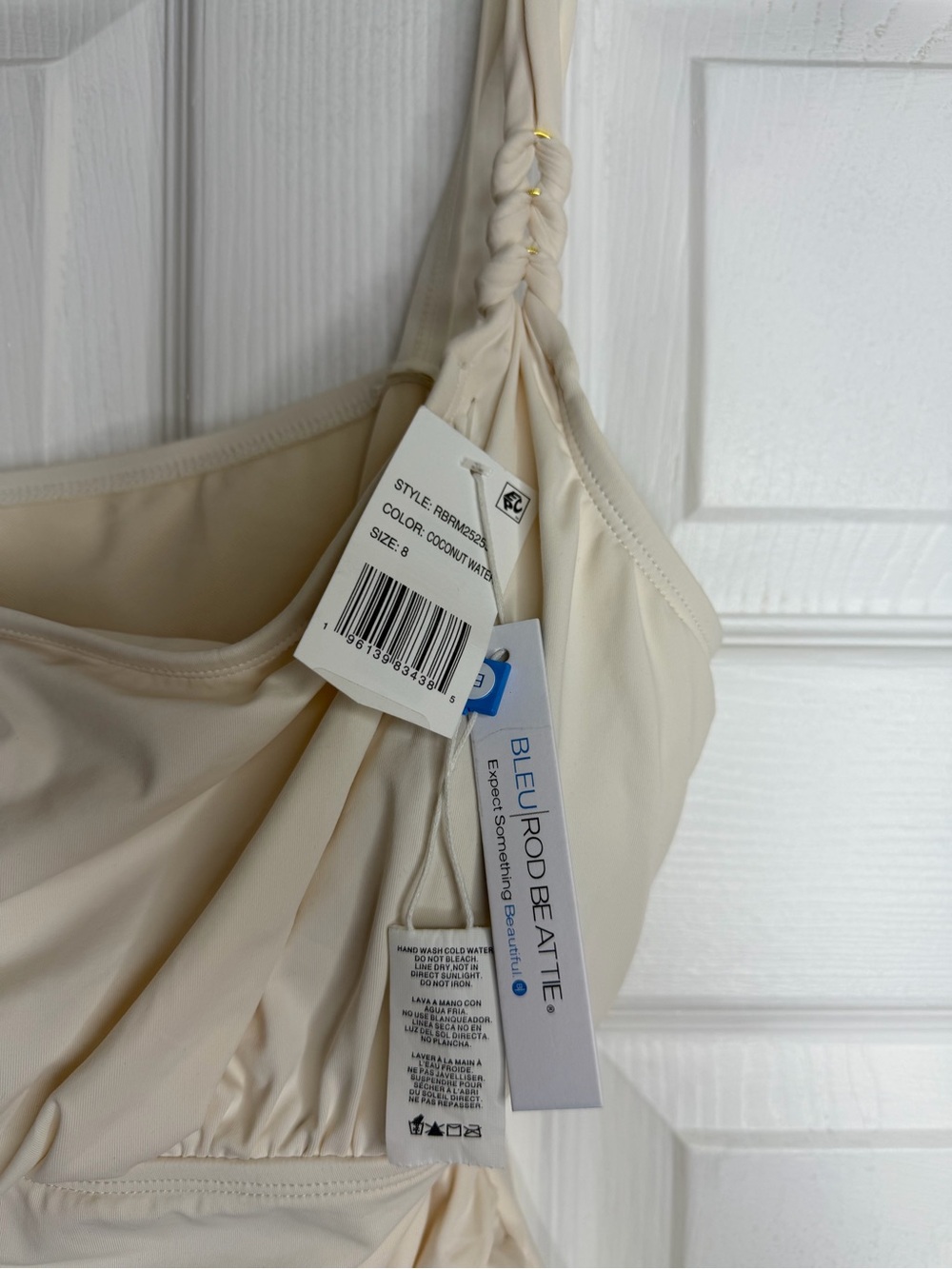 NWT Bleu Rod Beattie One Shoulder Ruched One Piece Swimsuit Size 8 Ivory/Coconut - Picture 4 of 5